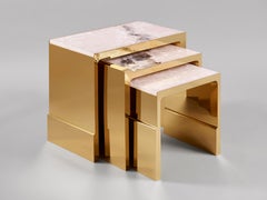 'Jinshi' Nest of Three Tables Featuring Pink Jade