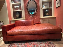 Sumptuous Low Profile Cognac Leather Designer Sofa
