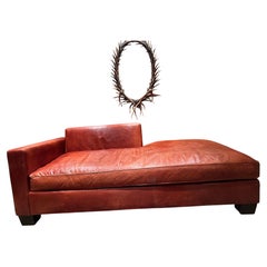 Sumptuous Low Profile Cognac Leather Designer Sofa