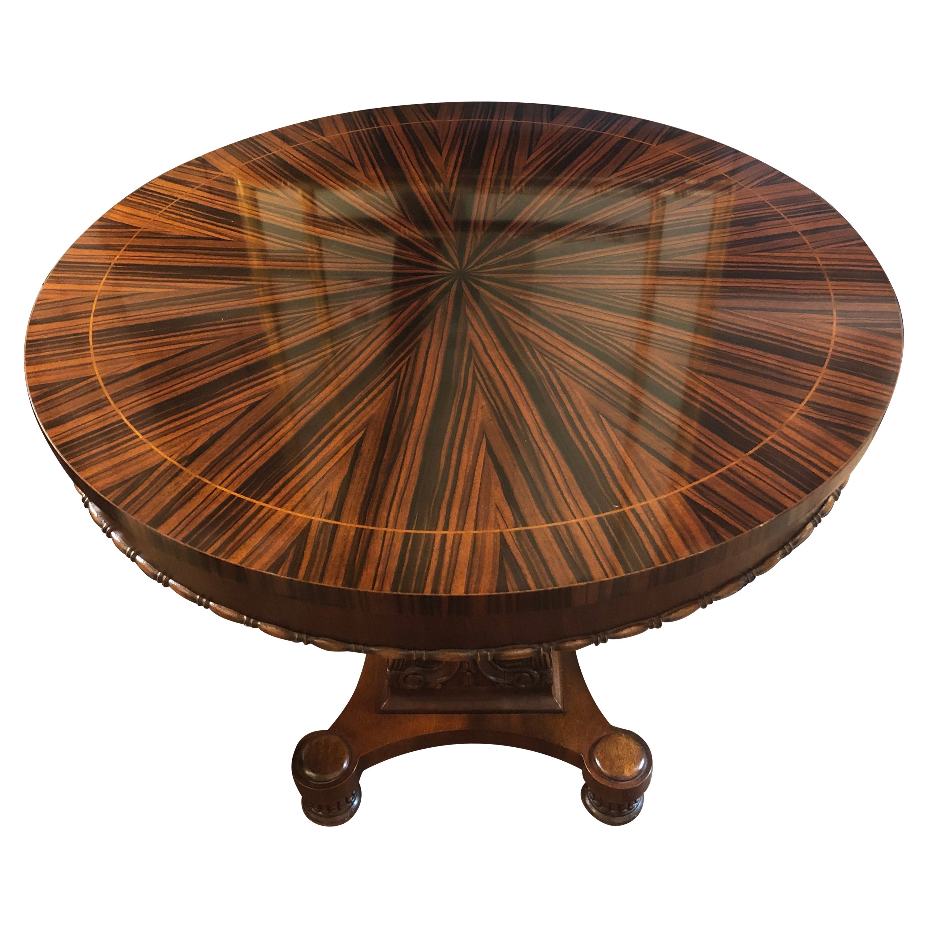Sumptuous Mahogany Ebony & Satinwood Veneer Round Table