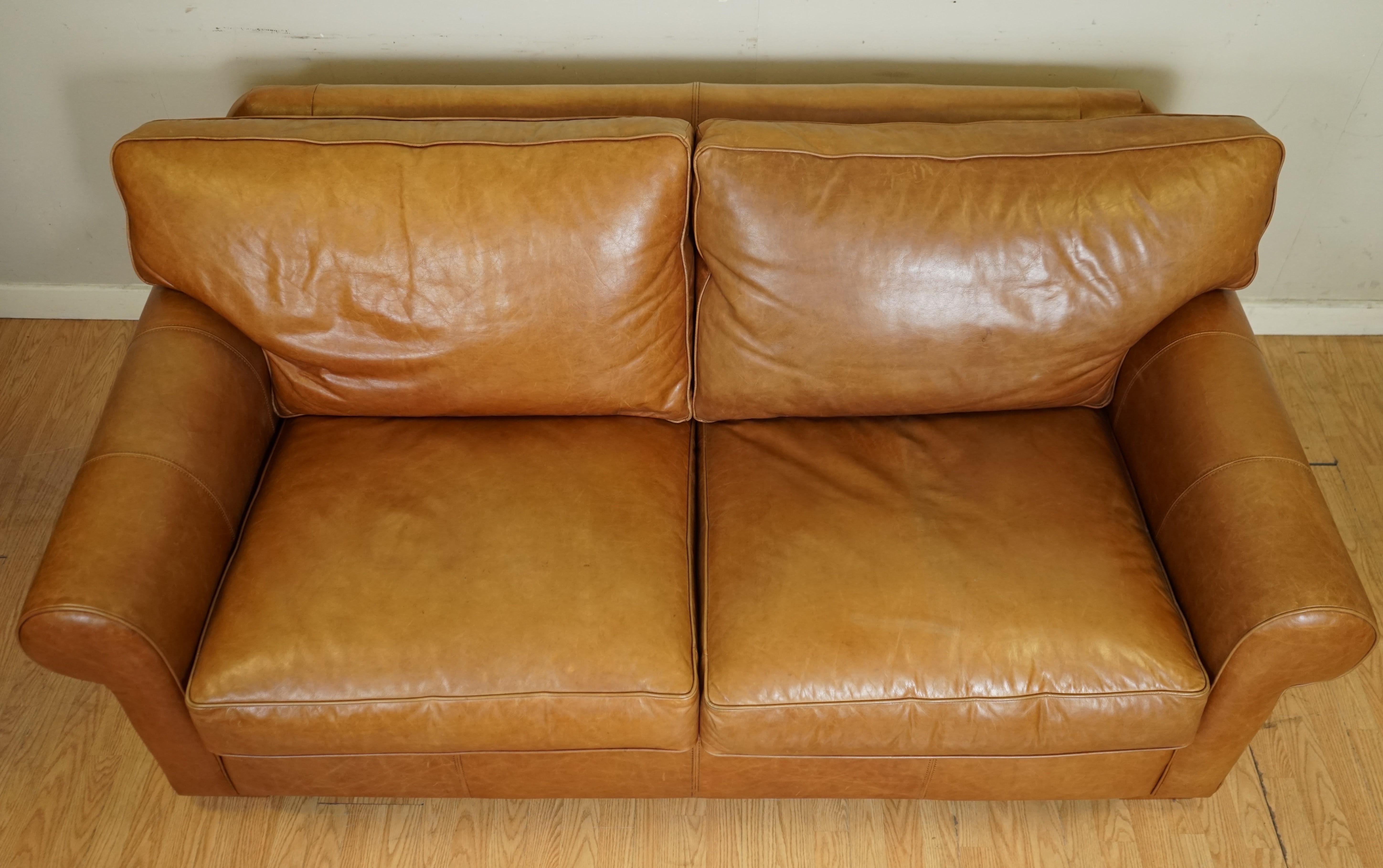 Hand-Crafted Sumptuous Multiyork Buttery Soft Tan Leather Two Three Seater Sofa