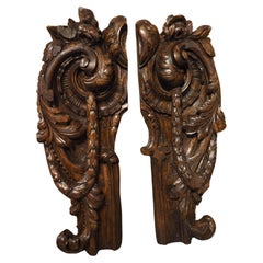 Sumptuous Pair of Antique French Fruitwood Boiserie Sculptures, Circa 1870