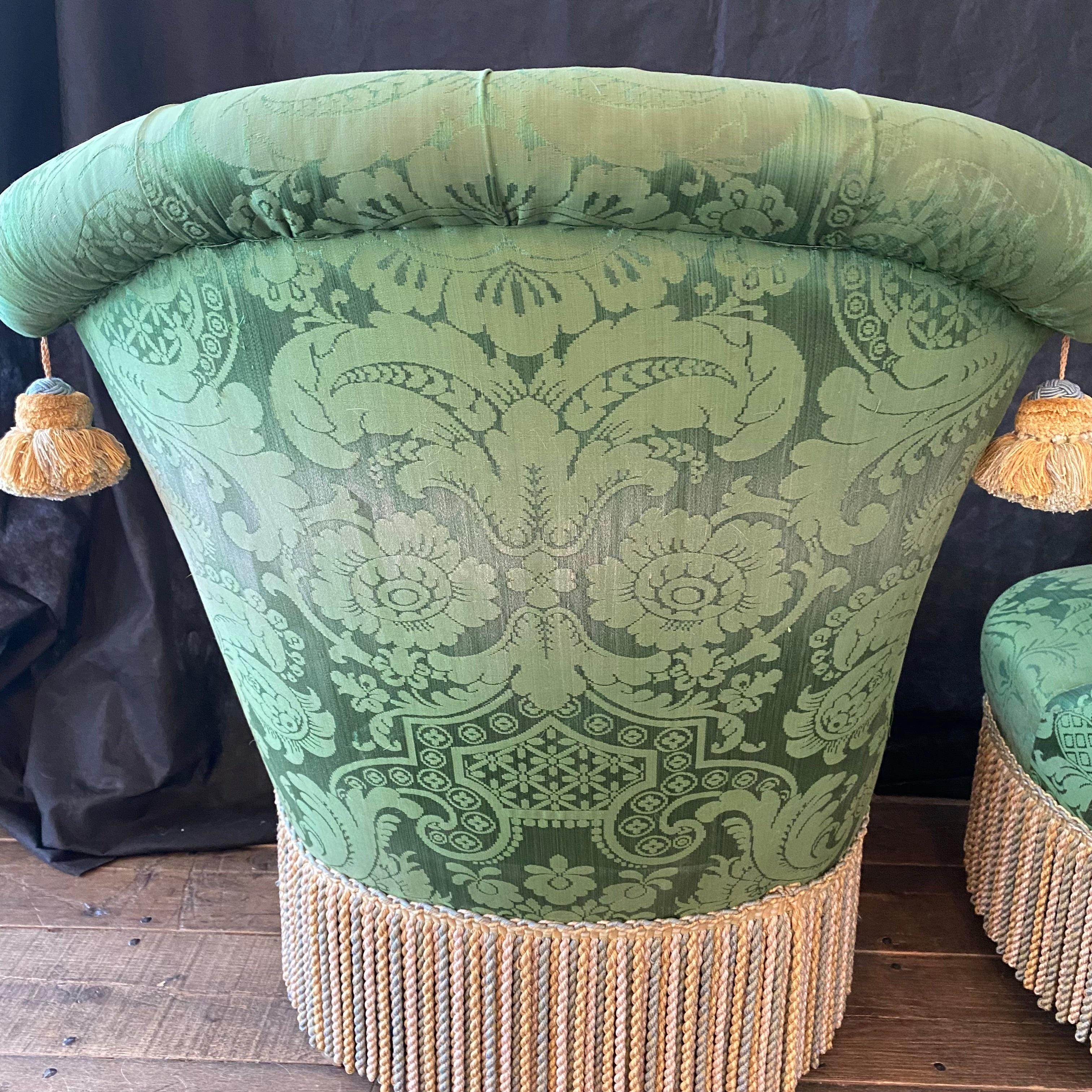 French Napoleon II Green Silk Tufted Slipper Chair 3