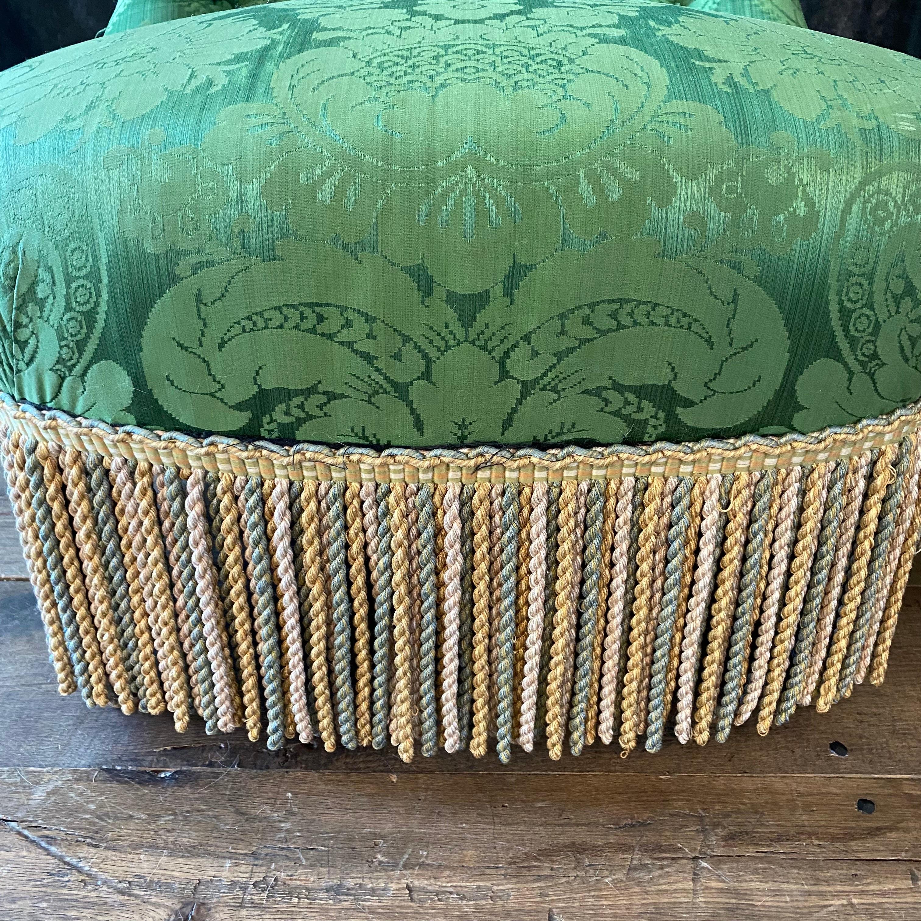 19th Century French Napoleon II Green Silk Tufted Slipper Chair