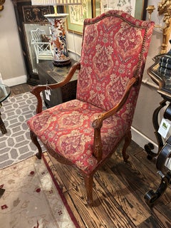 Sumptuous Pair of French Style Carved Wood & Upholstered Armchairs