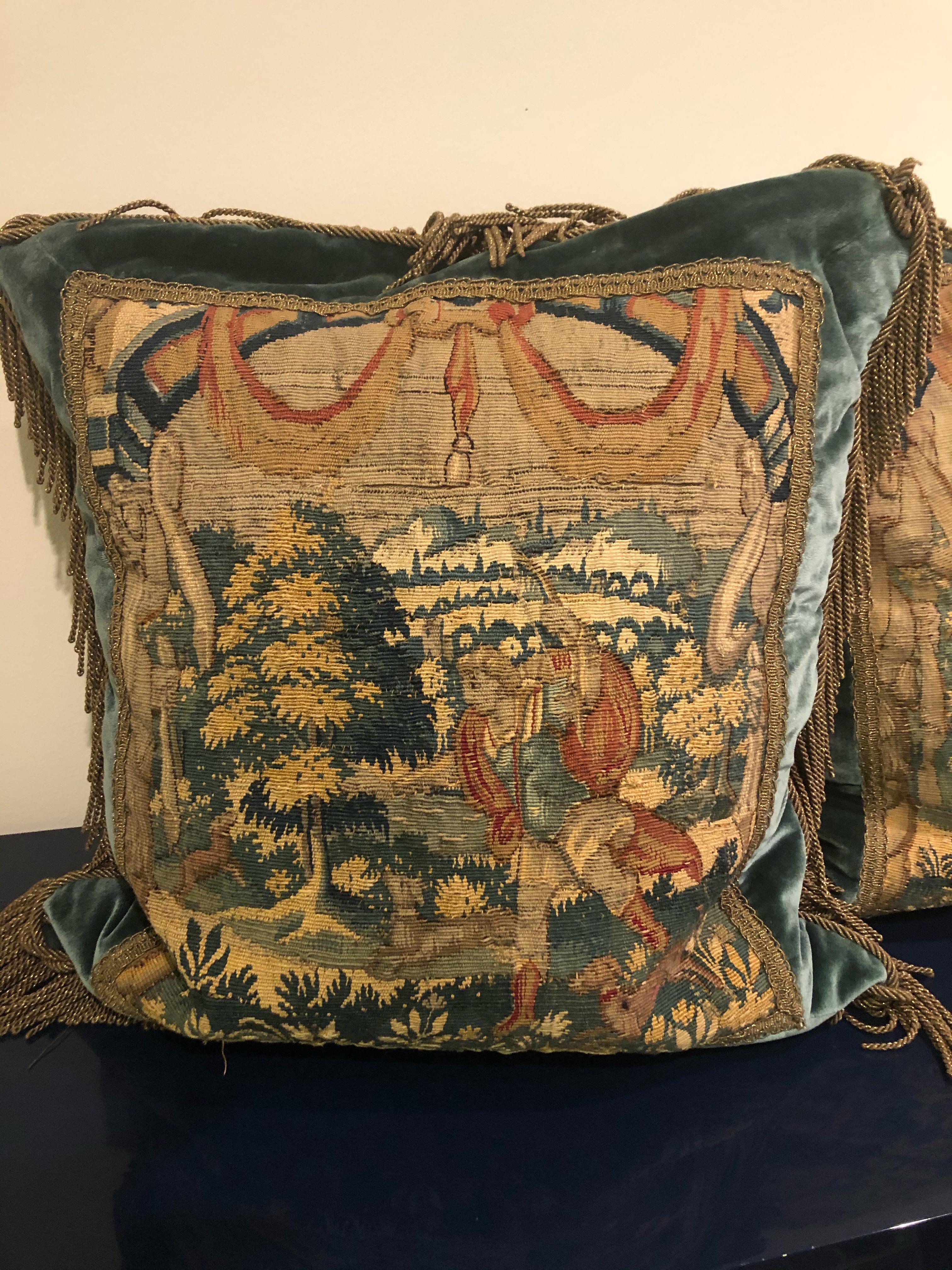 Sumptuous Pair of Late 18th Century Belgian Tapestry Pillows 8
