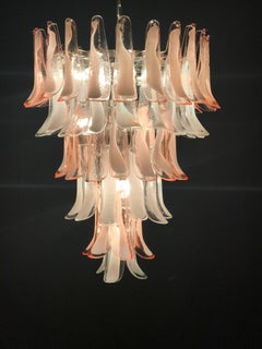 Pair of Murano glass Pink and White Petal Sumptuous Chandeliers Italy 1980s