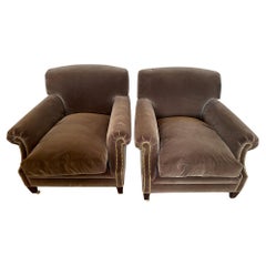 Prächtiges Paar neu gepolsterter George Smith Club Chairs aus Mohair-Samt