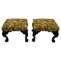 Sumptuous Pair of Ornately Carved & Upholstered Benches
