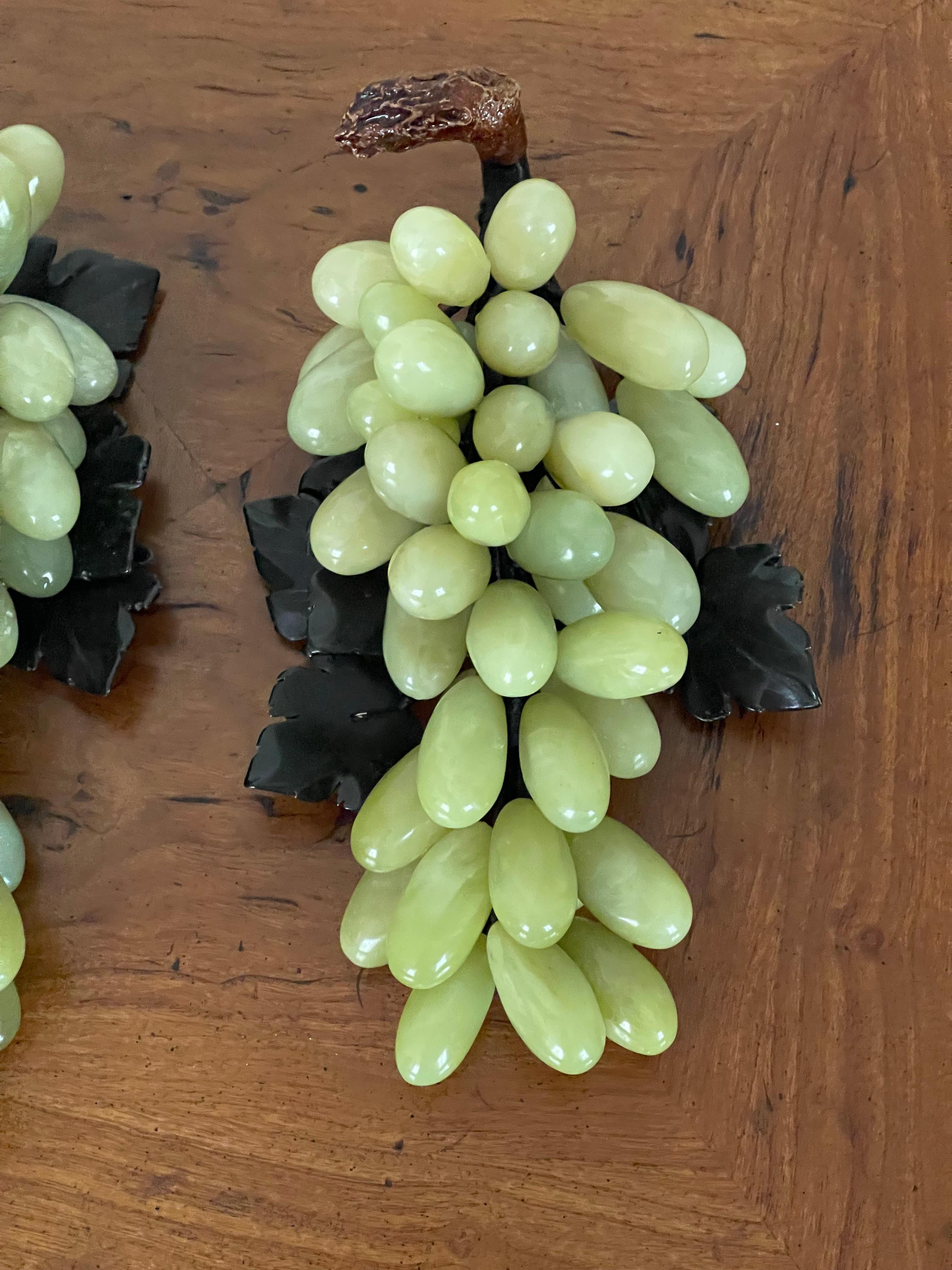 Chinese Sumptuous Pair with c Jade Jadeite Grapes Sculptures For Sale