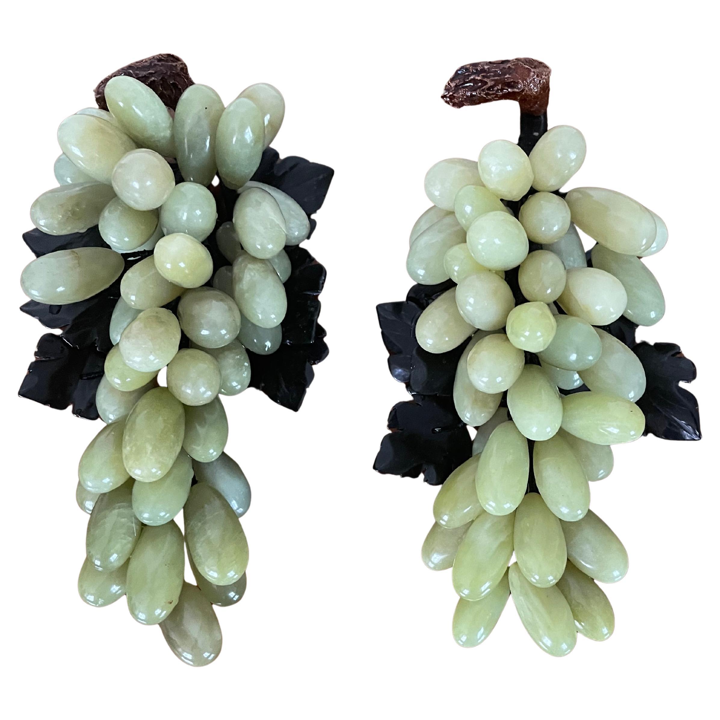 Sumptuous Pair with c Jade Jadeite Grapes Sculptures For Sale