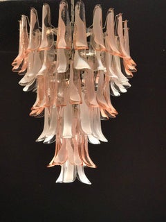 Sumptuous Pink and White Petal Murano Glass Chandelier, Italy, 1980s
