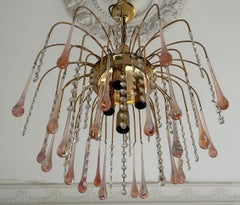 Sumptuous Pink Raindrops Murano Chandelier, 1980's