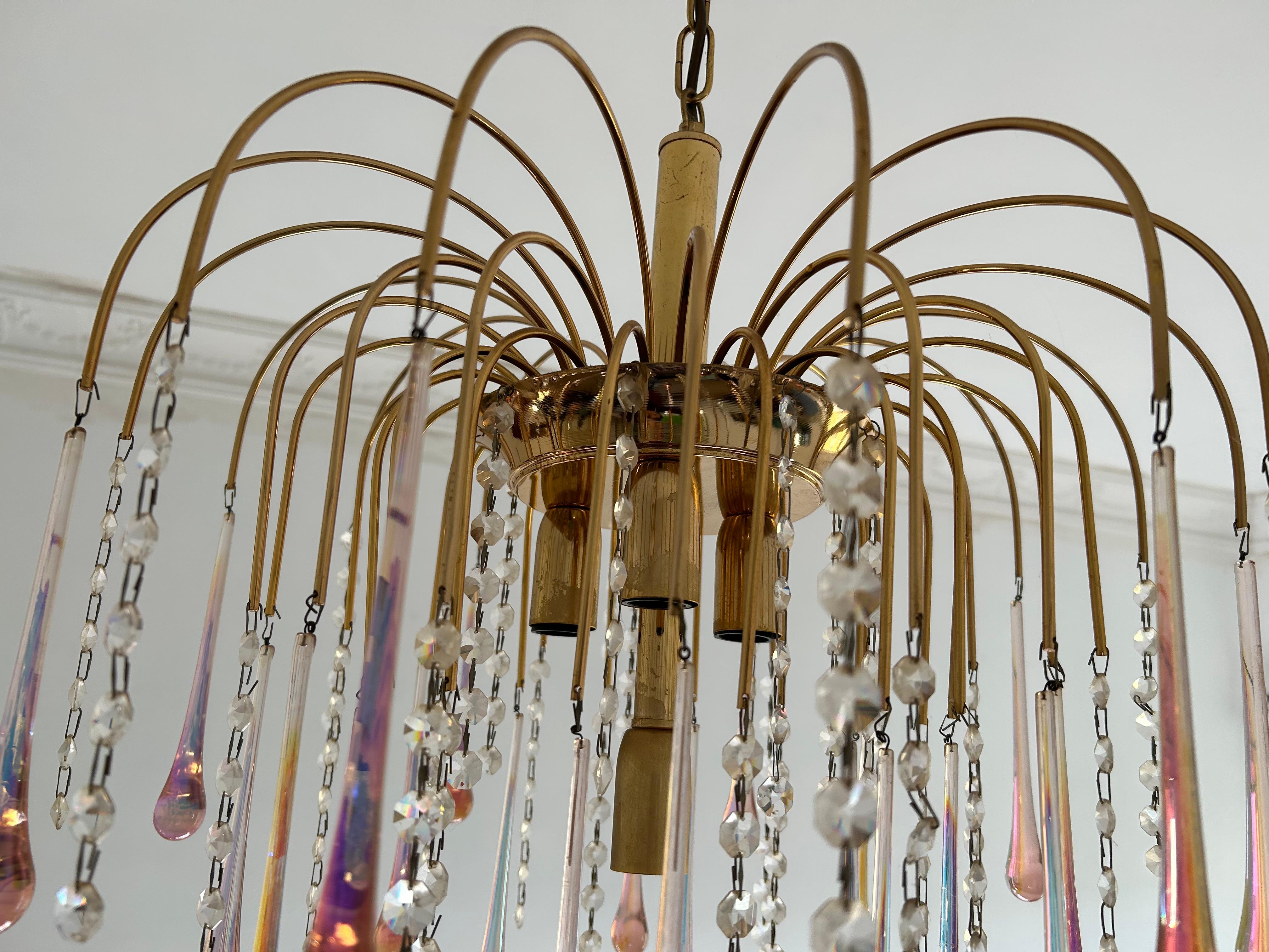 Sontuoso lampadario a gocce di pioggia rosa di Murano, anni '80 in vendita 2