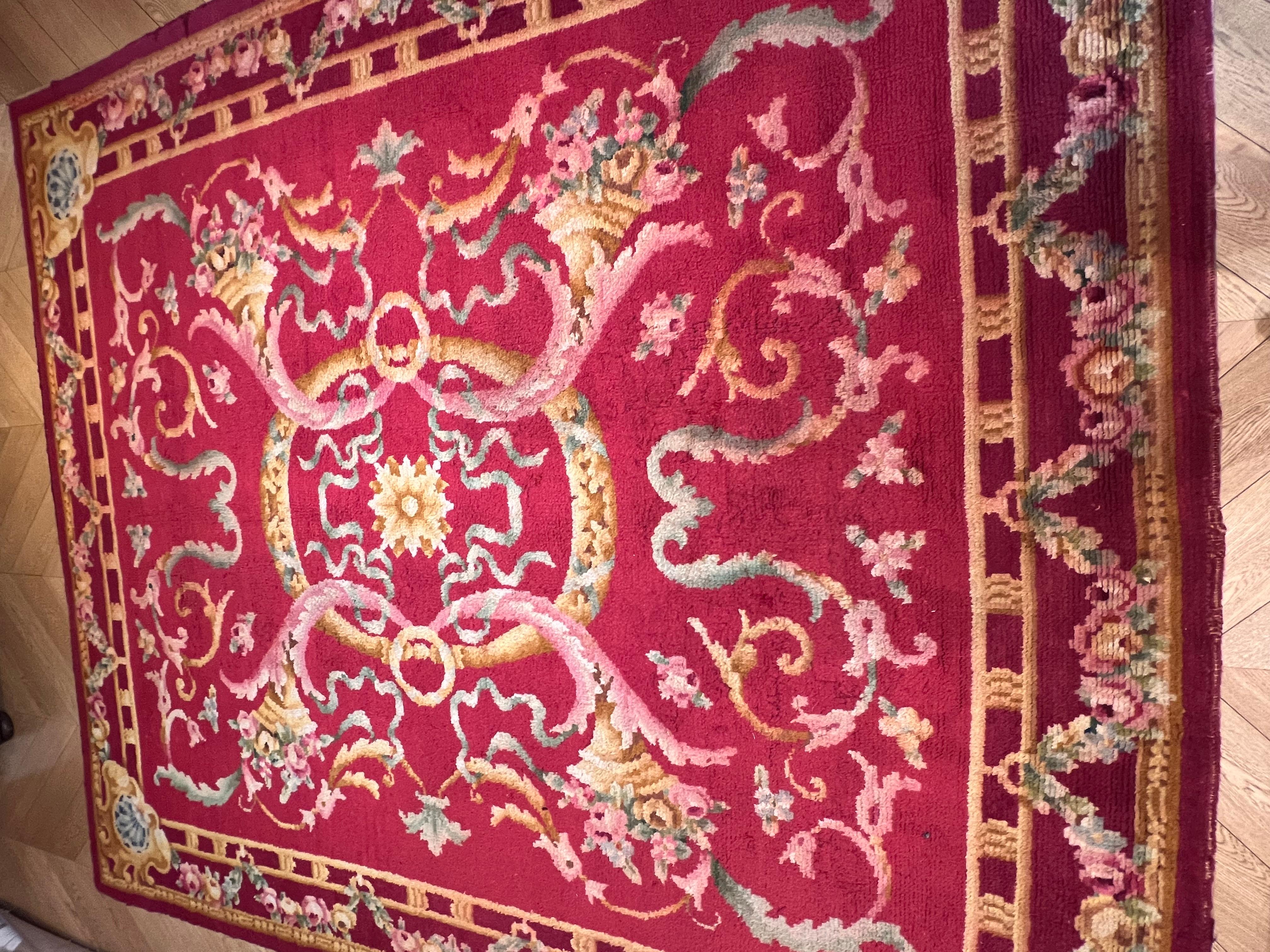 Wool Sumptuous Red Background Savonnerie in Louis XV Style For Sale