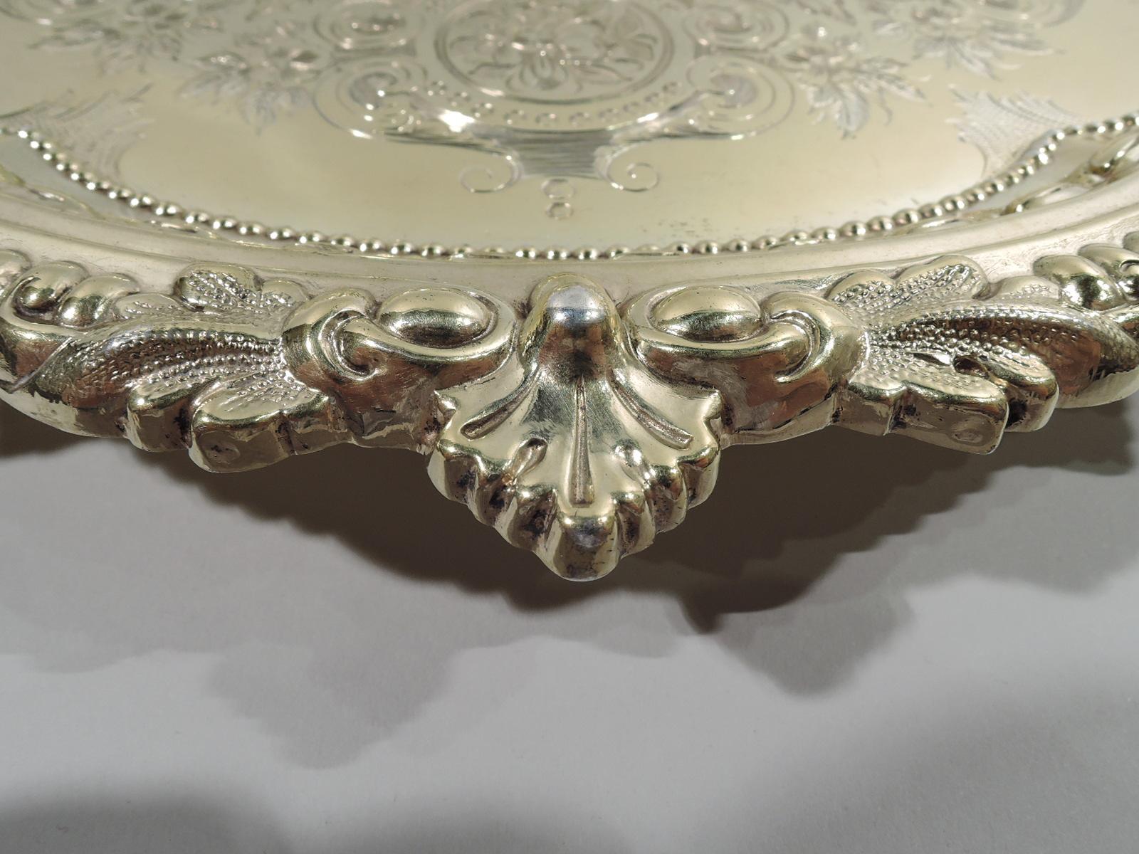 Sumptuous Regency Revival Gilt Sterling Silver Salver Tray by Howard In Excellent Condition In New York, NY