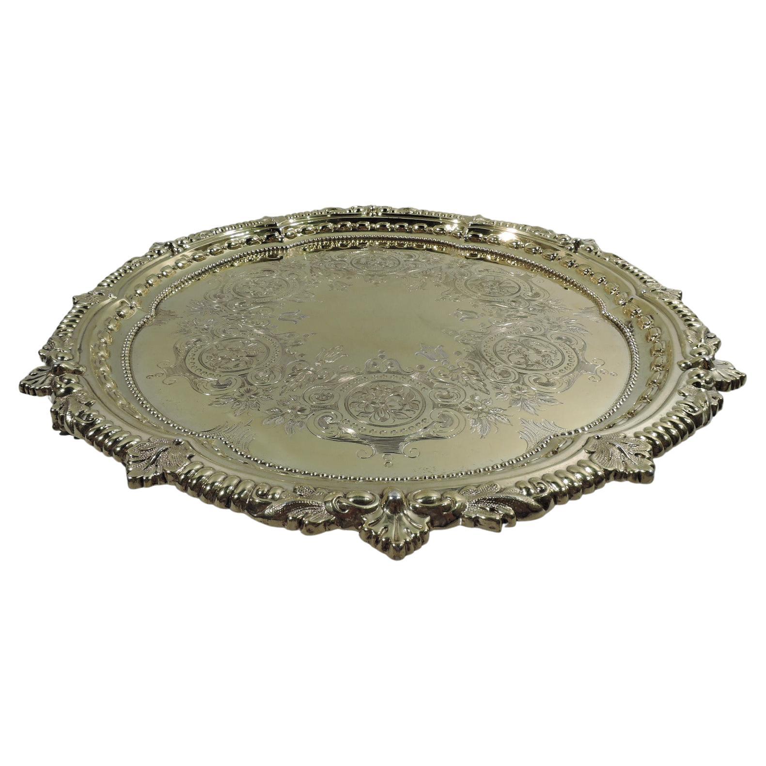 Sumptuous Regency Revival Gilt Sterling Silver Salver Tray by Howard