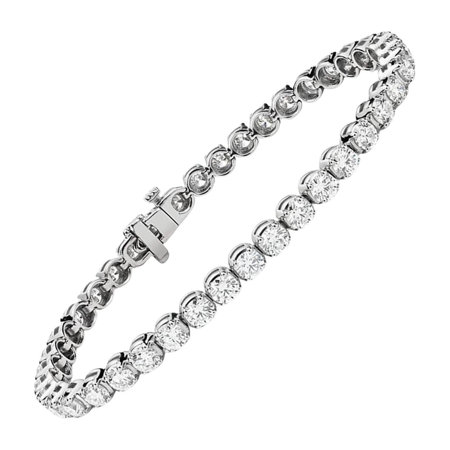 Sontuoso bracciale tennis con diamante rotondo in oro bianco 14K in vendita