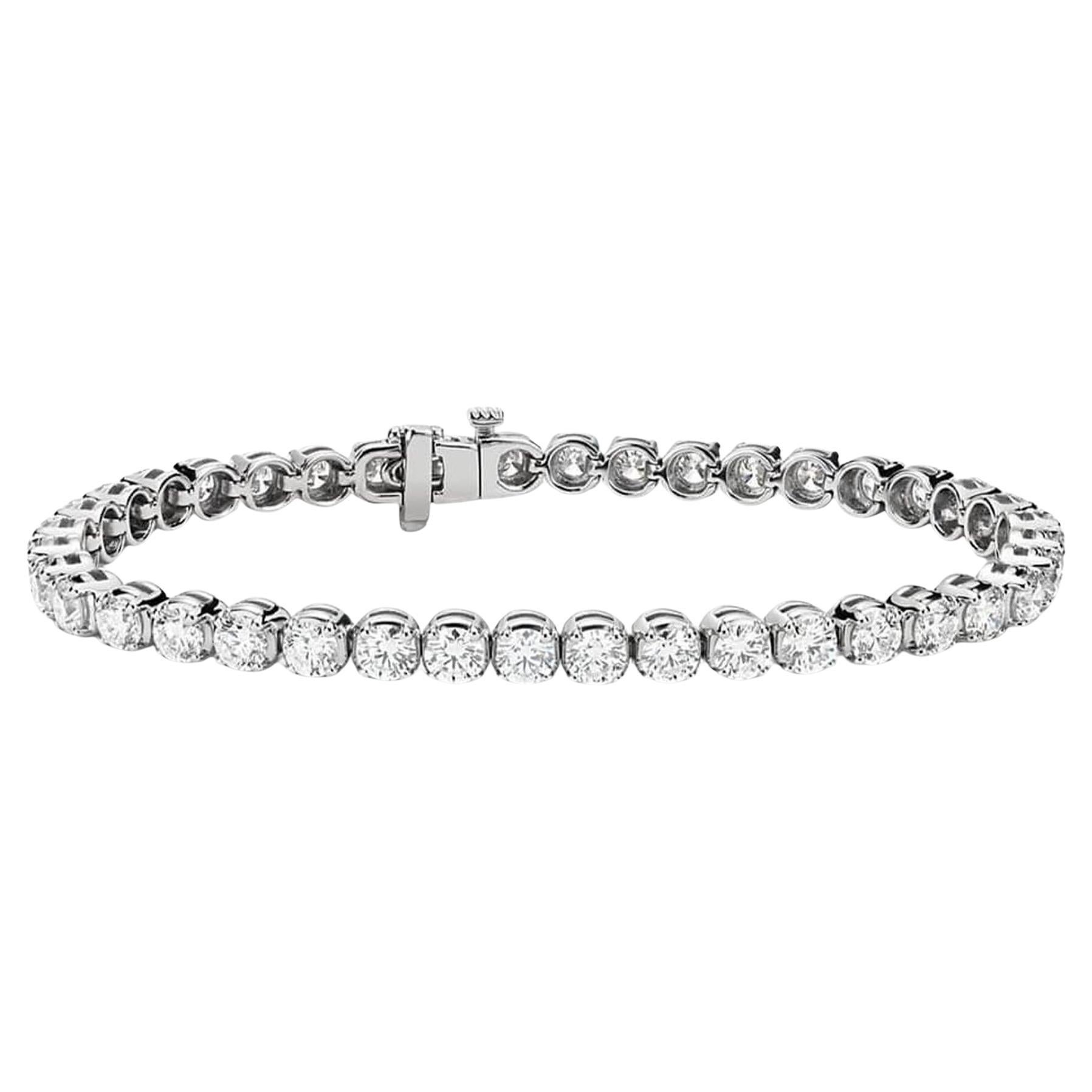 Suntuosa pulsera de tenis de oro blanco de 14 quilates con diamantes redondos