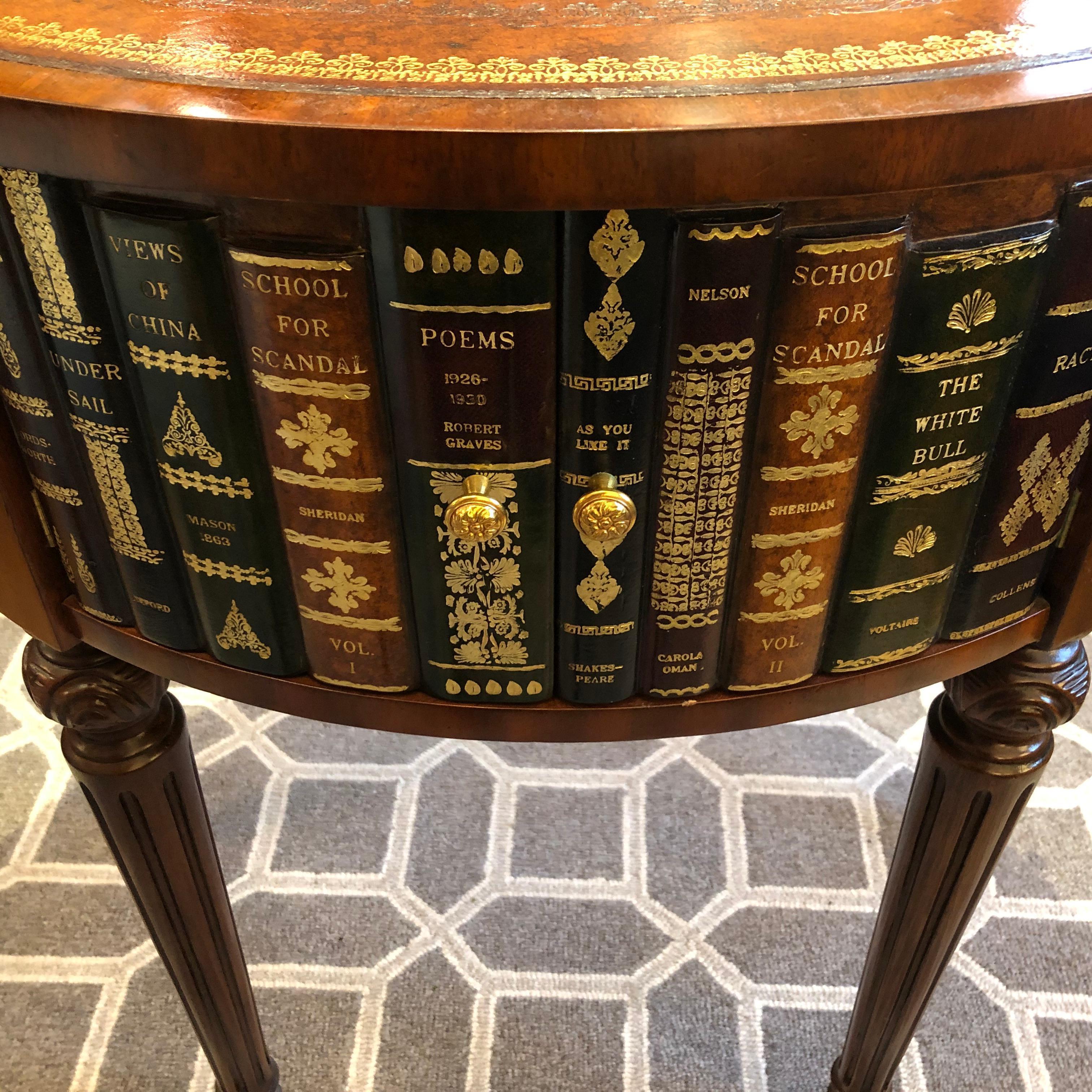 Late 20th Century Sumptuous Maitland Smith Round Leather Wrapped Book Motife Center or Side Table