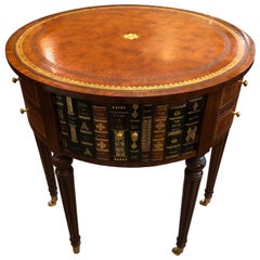 Sumptuous Maitland Smith Round Leather Wrapped Book Motife Center or Side Table