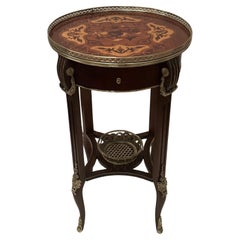 Vintage Sumptuous Round Mahogany Inlaid Side Table with Bronze Mounts