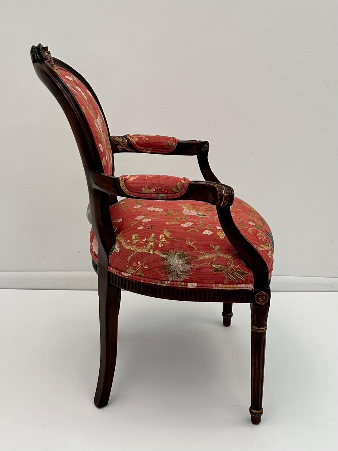 Sumptuous Scalamandre Upholstered English Hand Carved Mahogany Armchairs In Excellent Condition For Sale In Hopewell, NJ