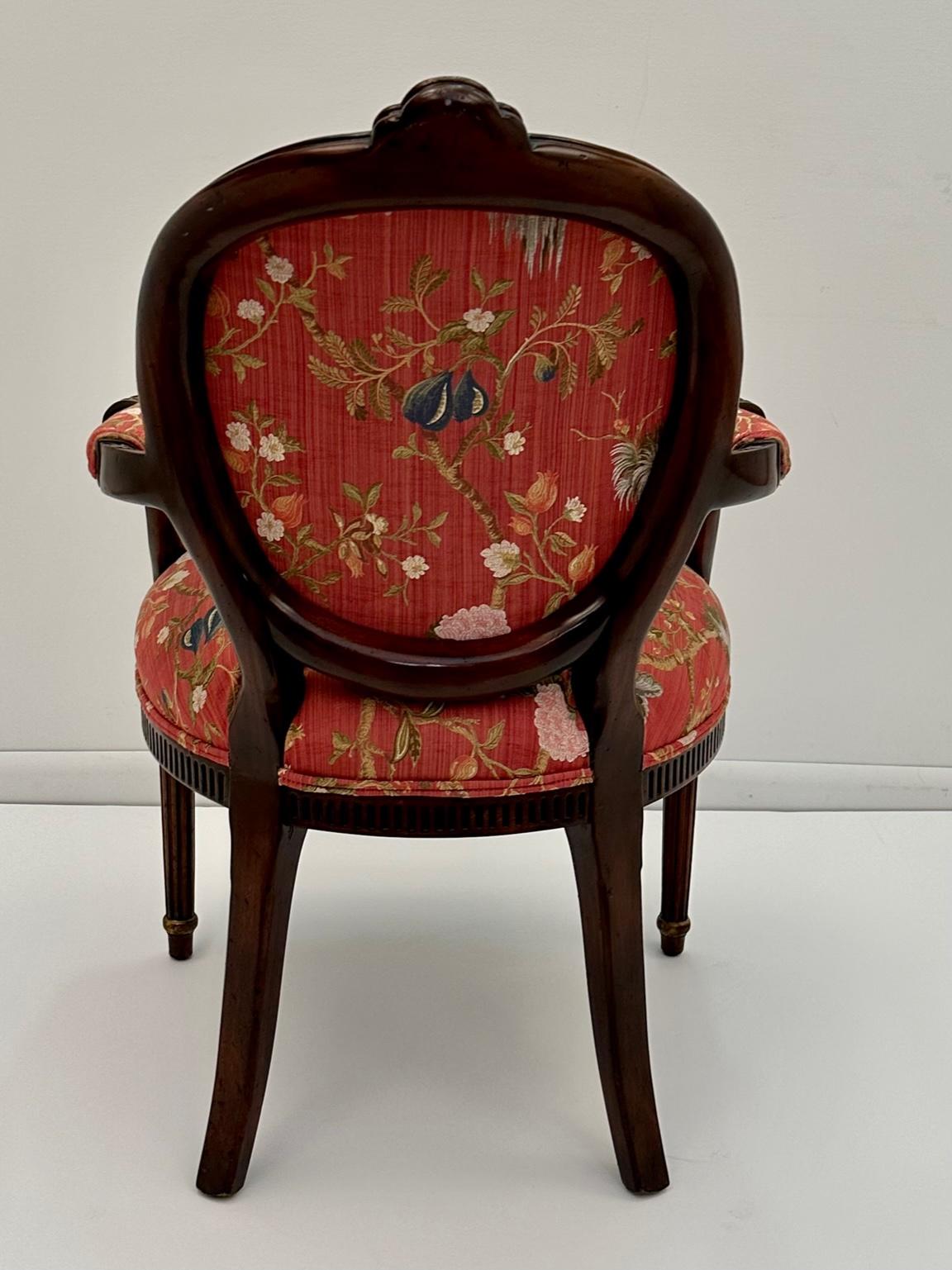 Upholstery Sumptuous Scalamandre Upholstered English Hand Carved Mahogany Armchairs For Sale