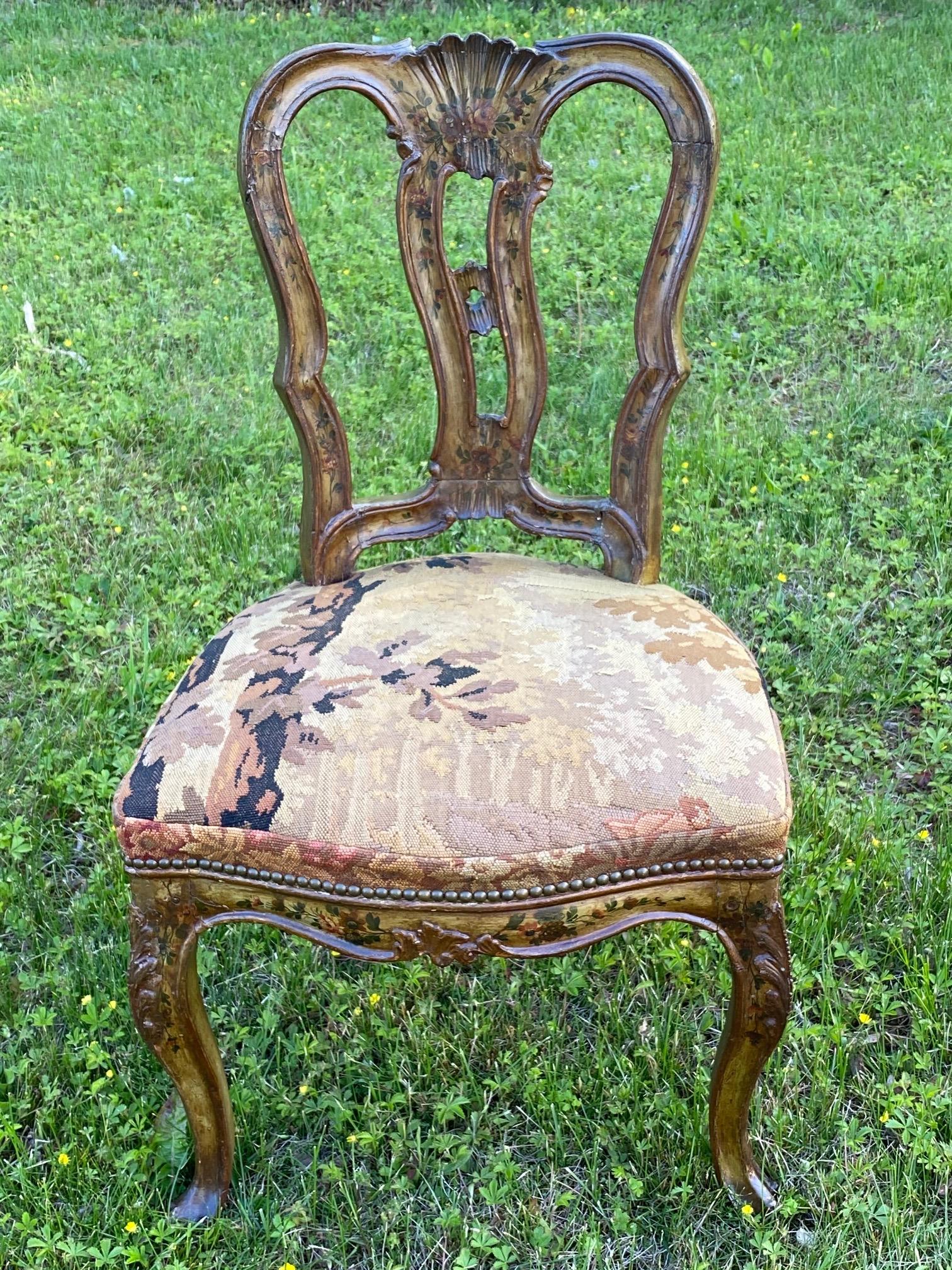 Sumptuous Set of 4 Venetian Hand Painted Dining Chairs with Tapestry Seats 5