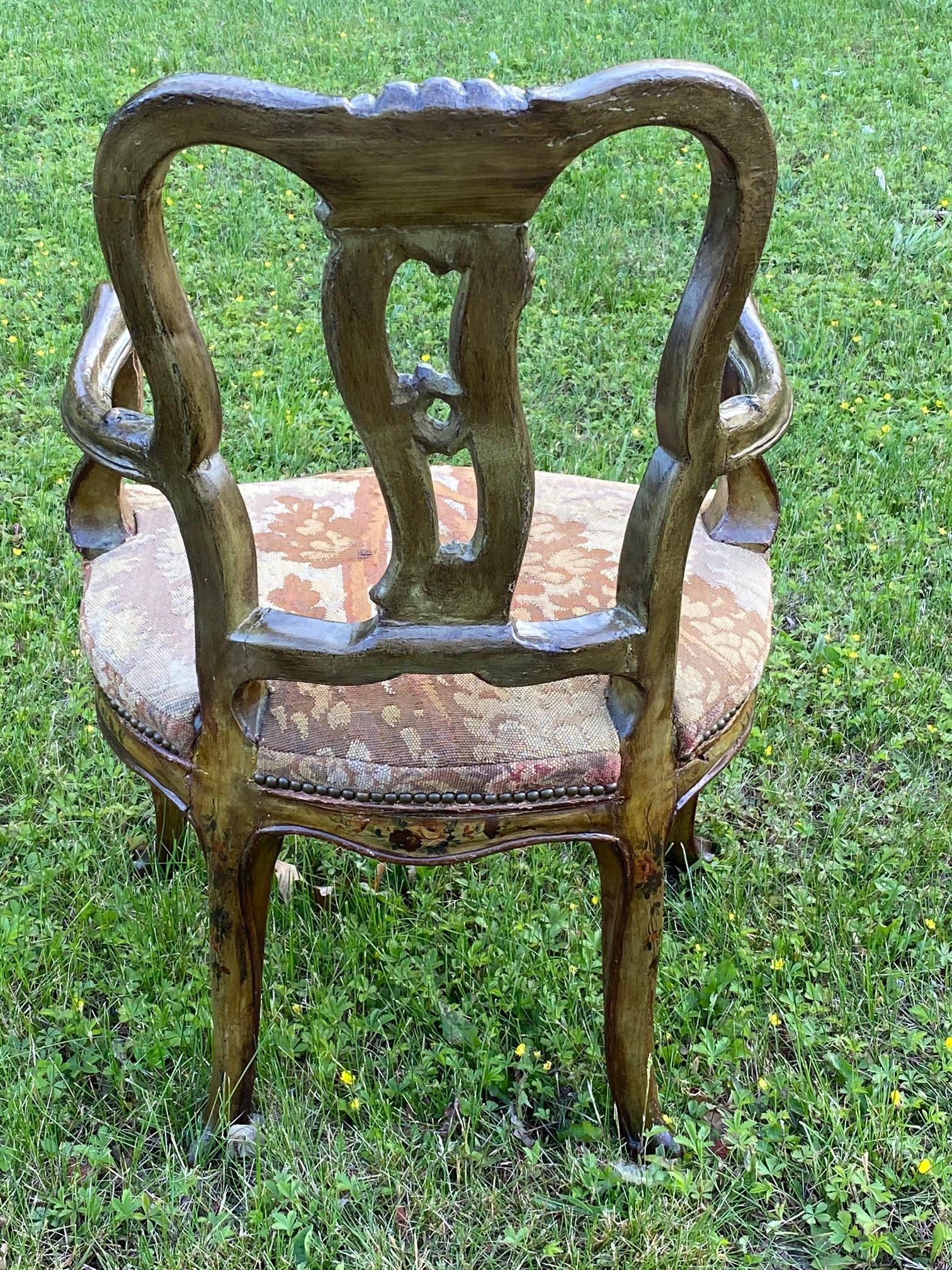 Sumptuous Set of 4 Venetian Hand Painted Dining Chairs with Tapestry Seats 6