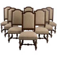 Sumptuous Set of Eight French Carved Walnut and Bronze Gilded Dining Chairs