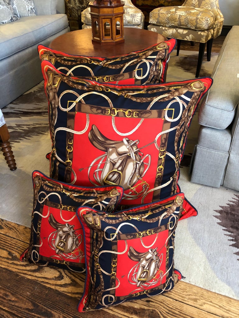 Sumptuous Set of Ralph Lauren Pillows in Red and Navy Blue at 1stDibs