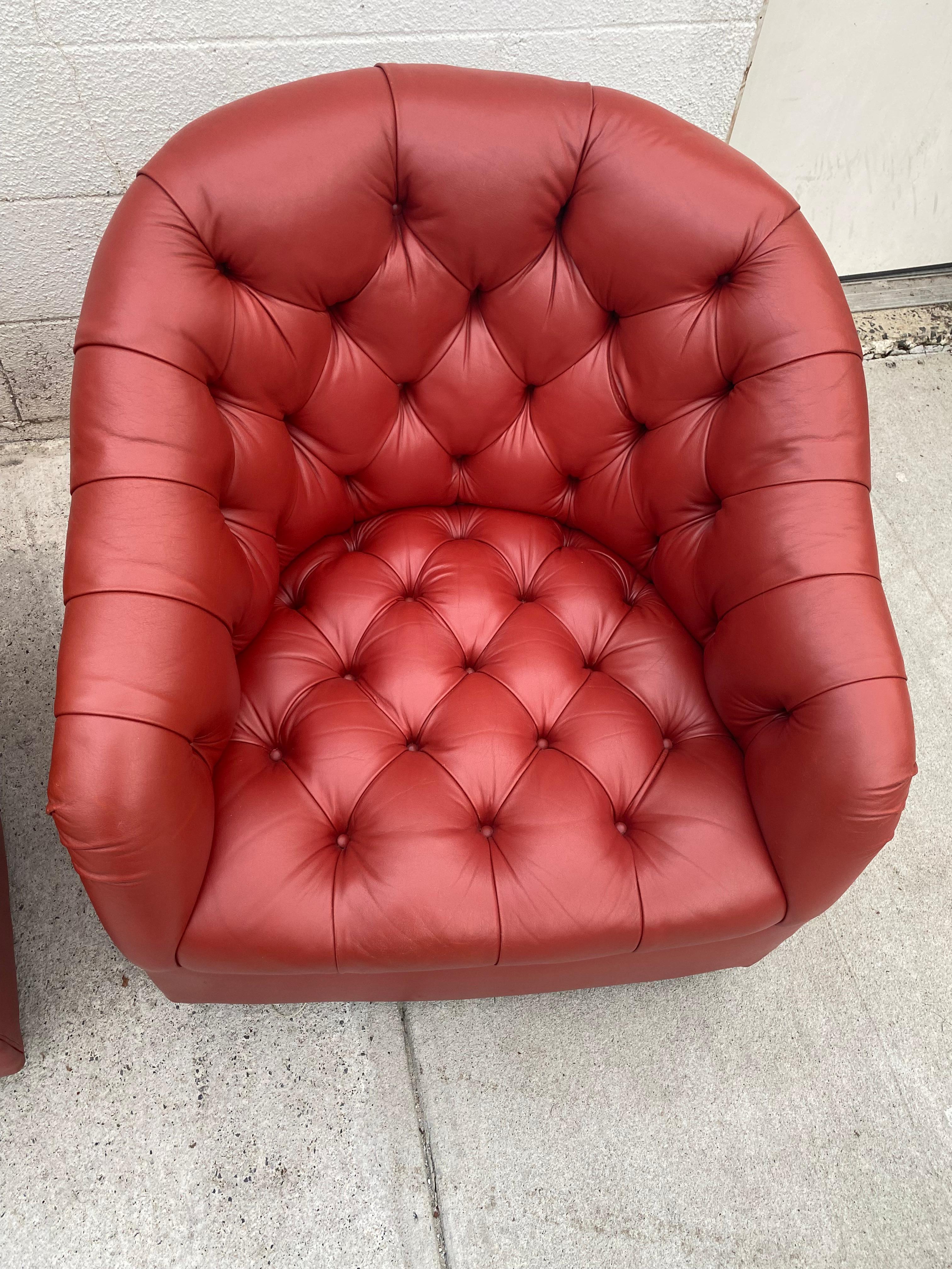 Sumptuous Swivel Ward Bennett Tufted Leather Club Chairs For Sale 4