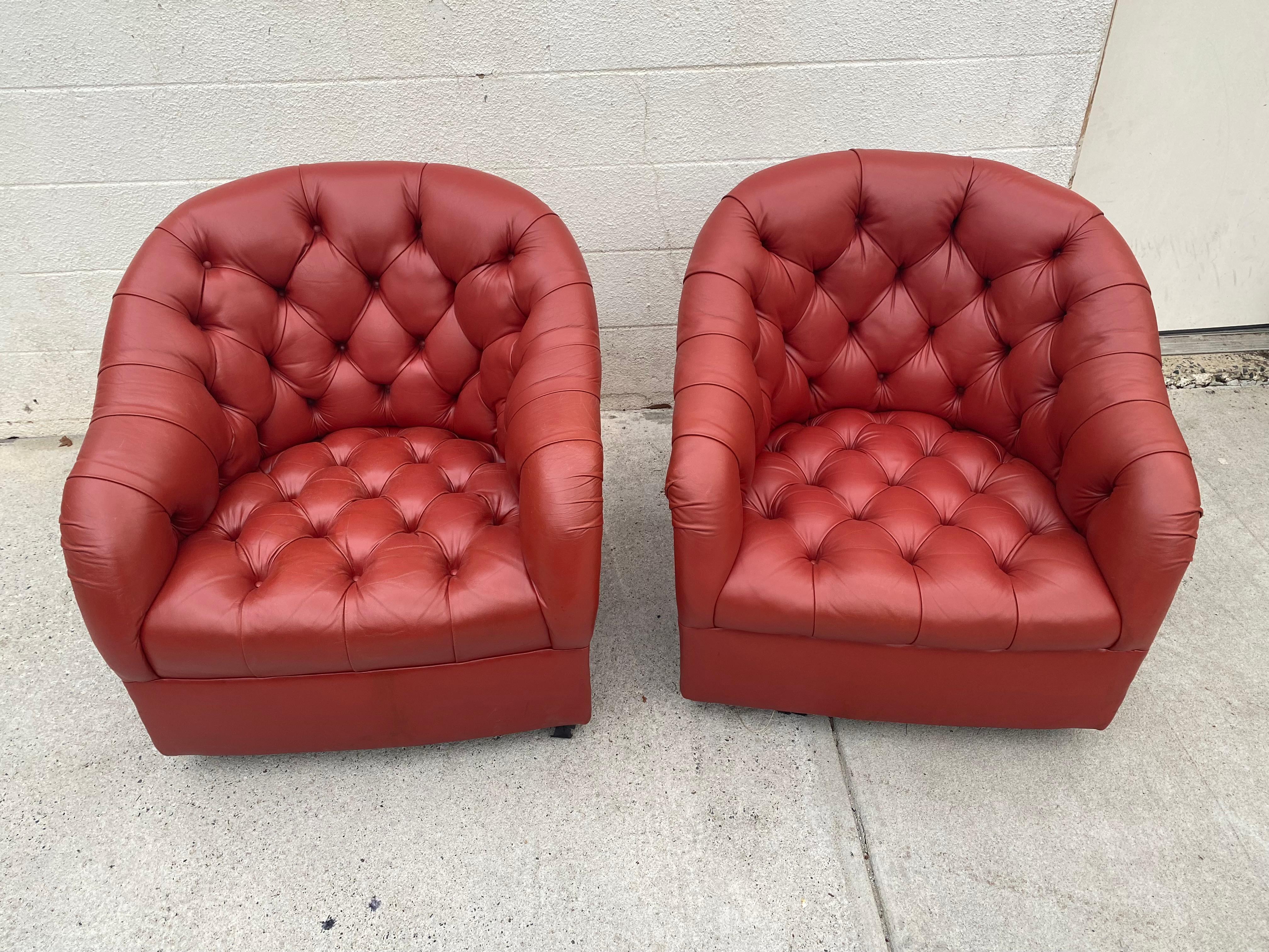 Sumptuous Swivel Ward Bennett Tufted Leather Club Chairs For Sale 9
