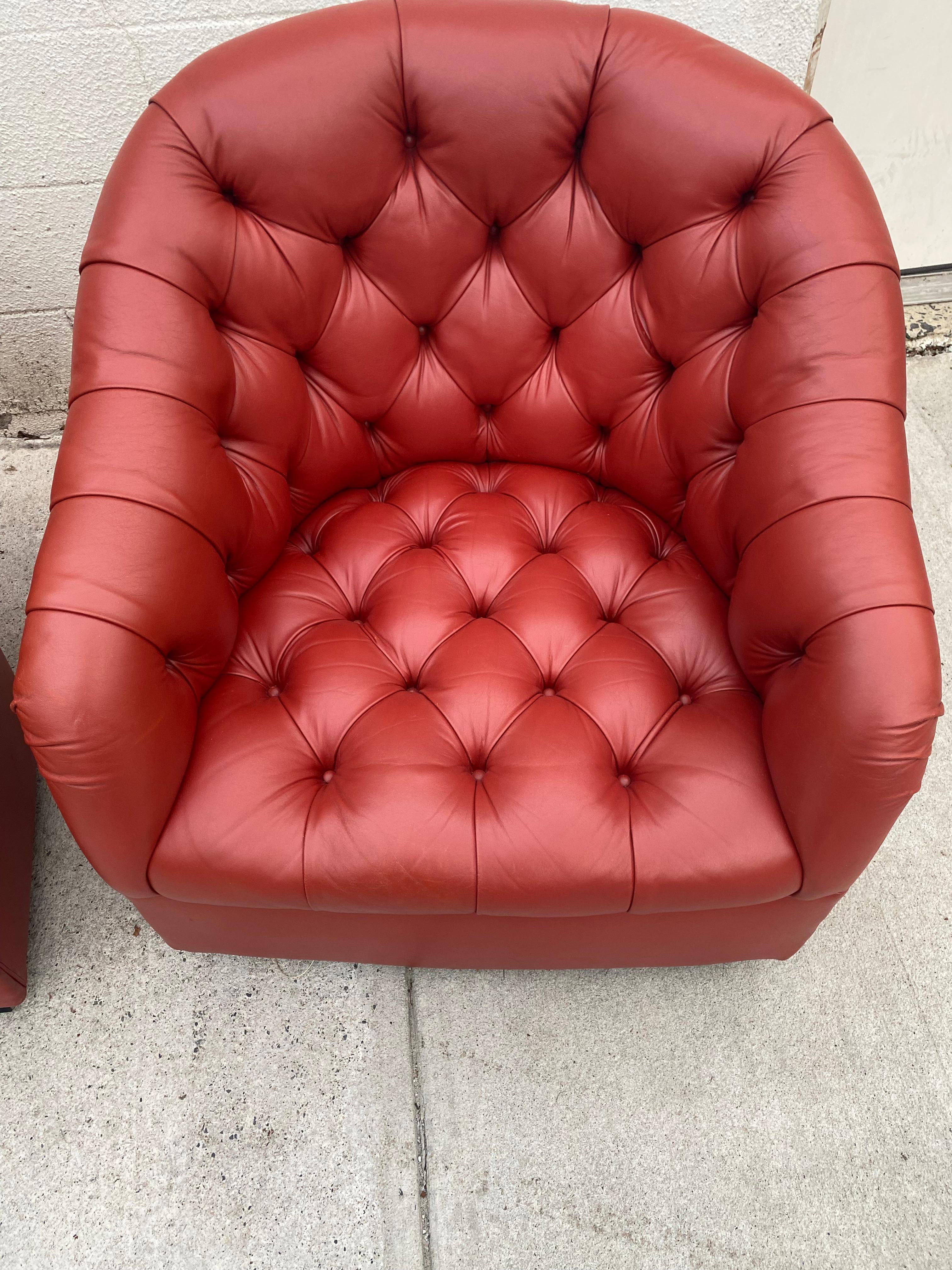 Chesterfield Sumptuous Swivel Ward Bennett Tufted Leather Club Chairs For Sale