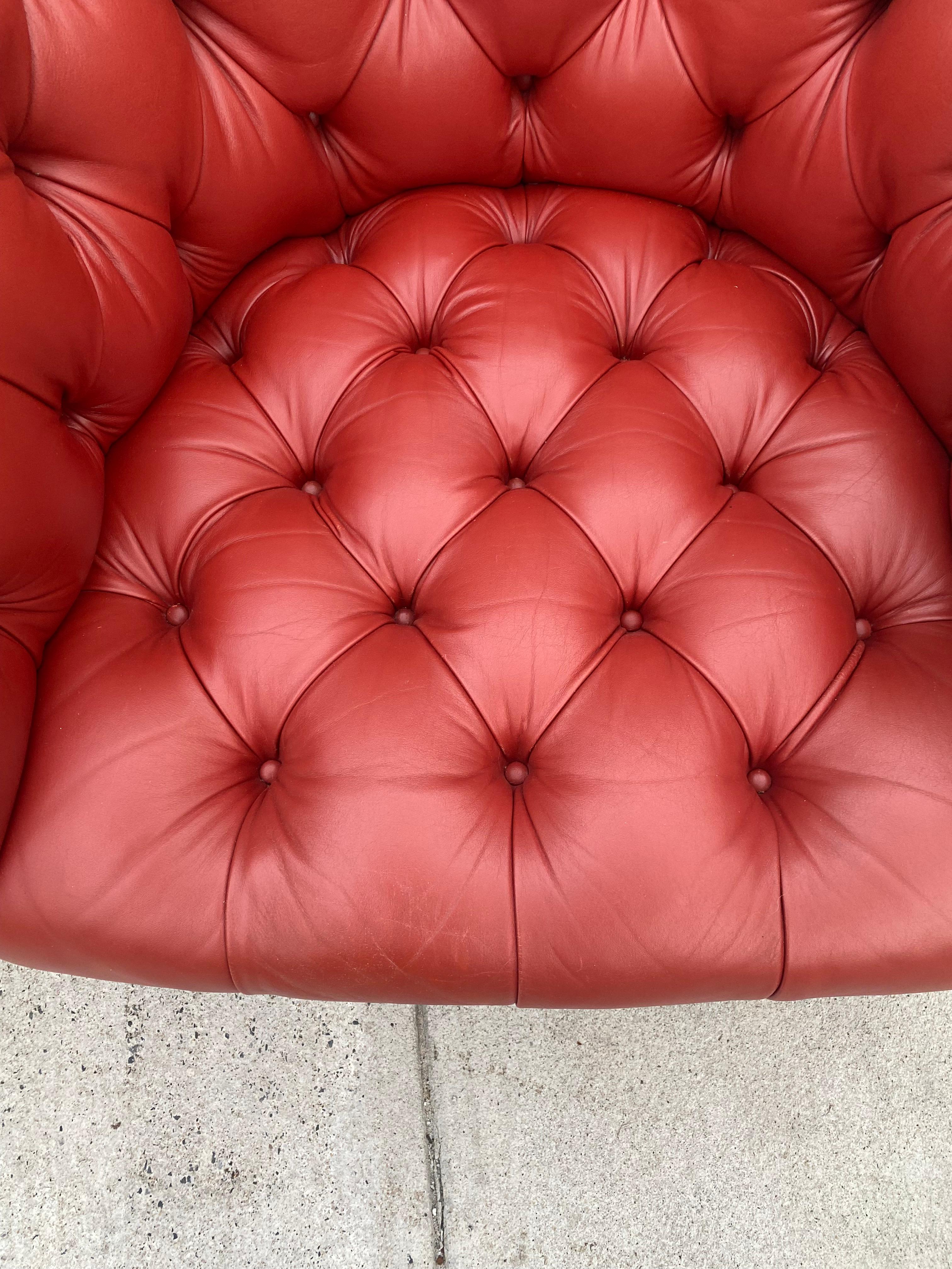 American Sumptuous Swivel Ward Bennett Tufted Leather Club Chairs For Sale