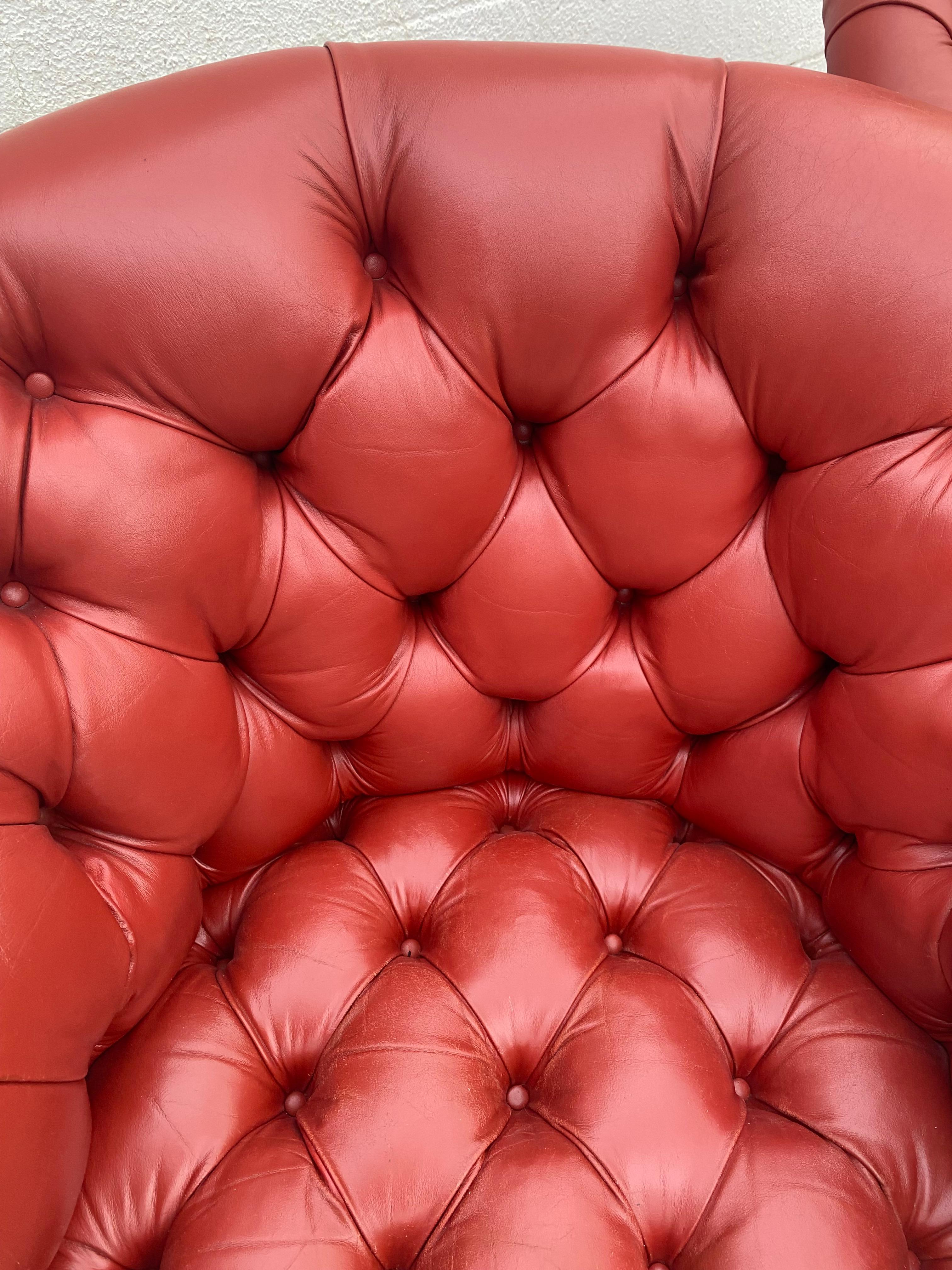 Late 20th Century Sumptuous Swivel Ward Bennett Tufted Leather Club Chairs For Sale