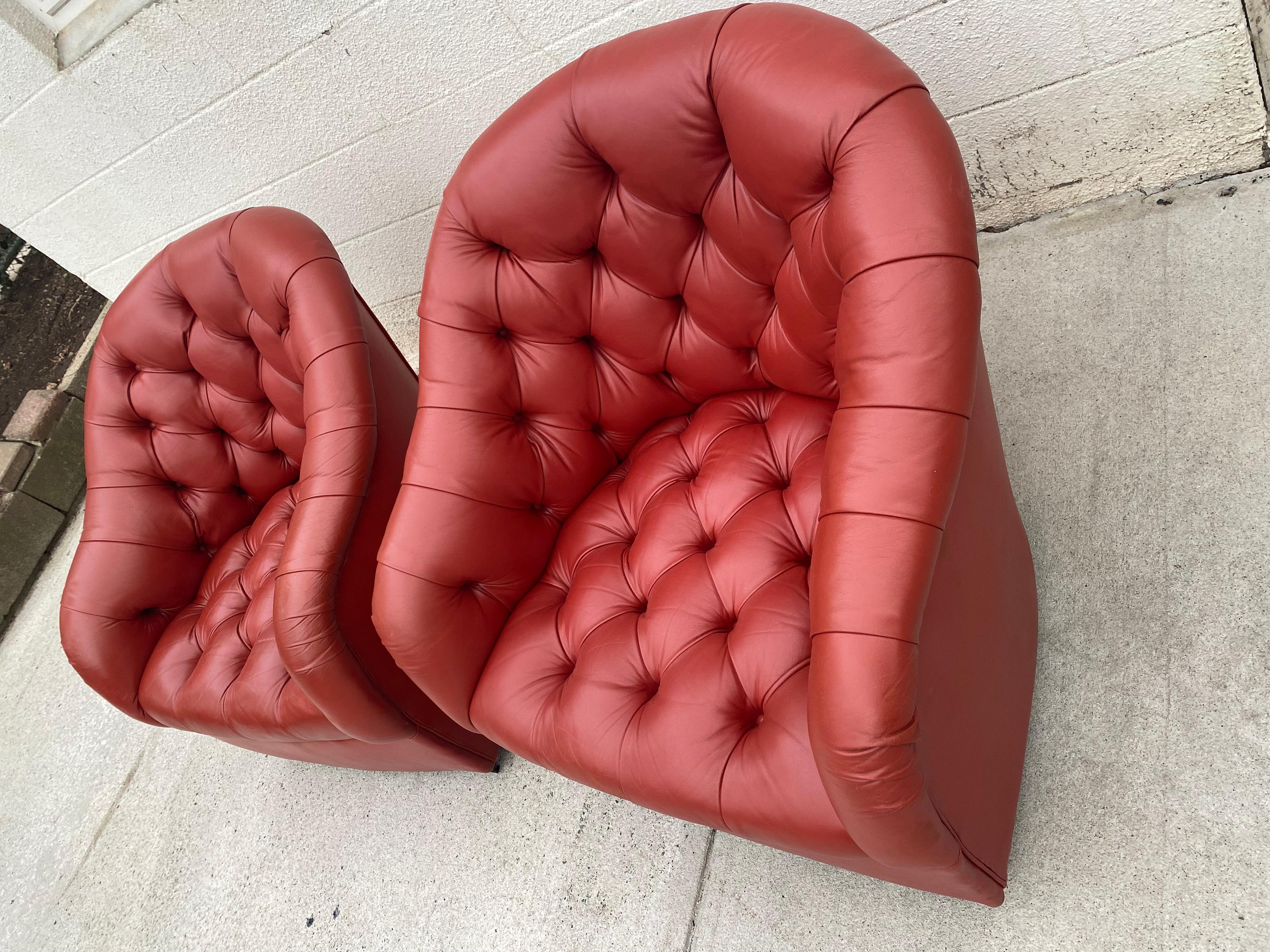 Sumptuous Swivel Ward Bennett Tufted Leather Club Chairs For Sale 2