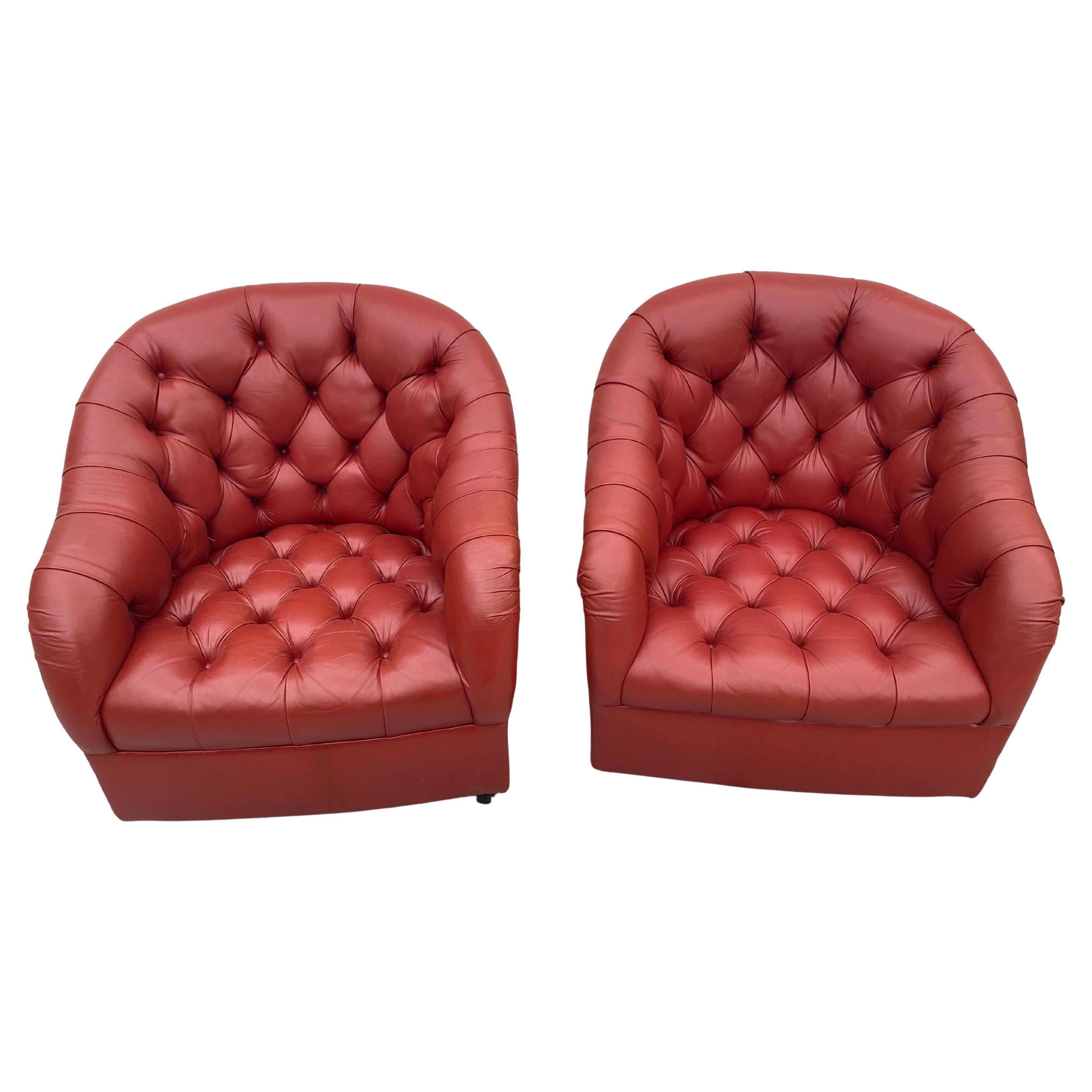 Sumptuous Swivel Ward Bennett Tufted Leather Club Chairs