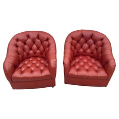 Sumptuous Swivel Ward Bennett Tufted Leather Club Chairs