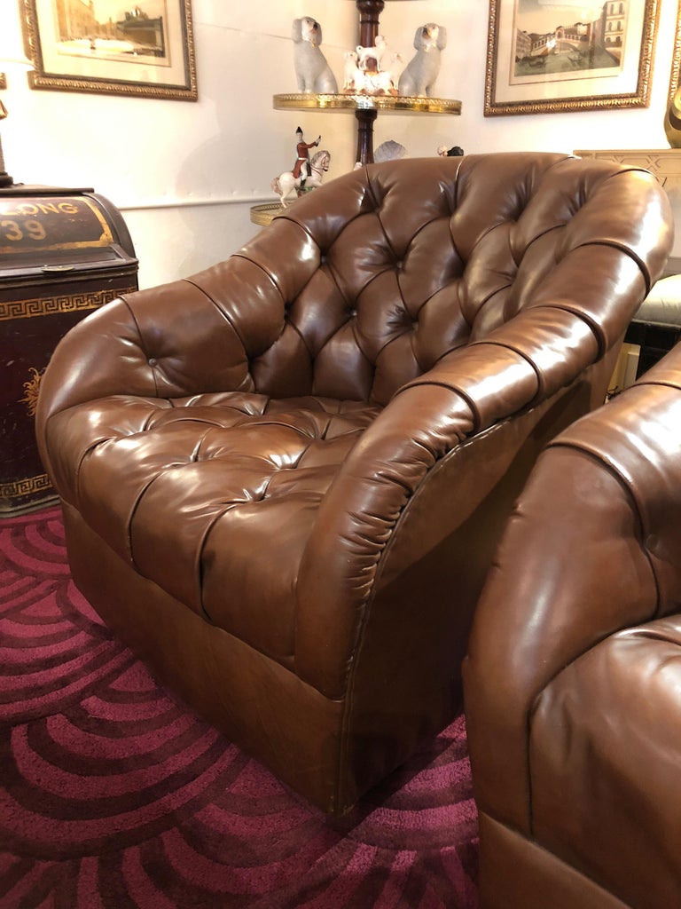 Sumptuous Tufted Ward Swivel Club Chairs in Original Supple