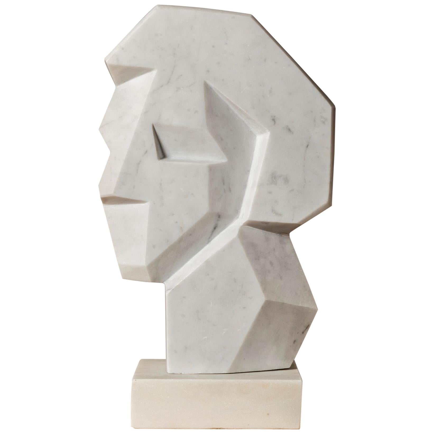 Sumptuous White Carrara Marble Sculpture by SAVY "Visage", France, 2002