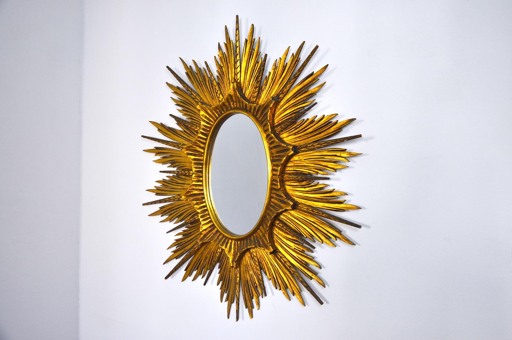 French Sun and Ears Mirror in Gilded Wood Early 20th Century For Sale