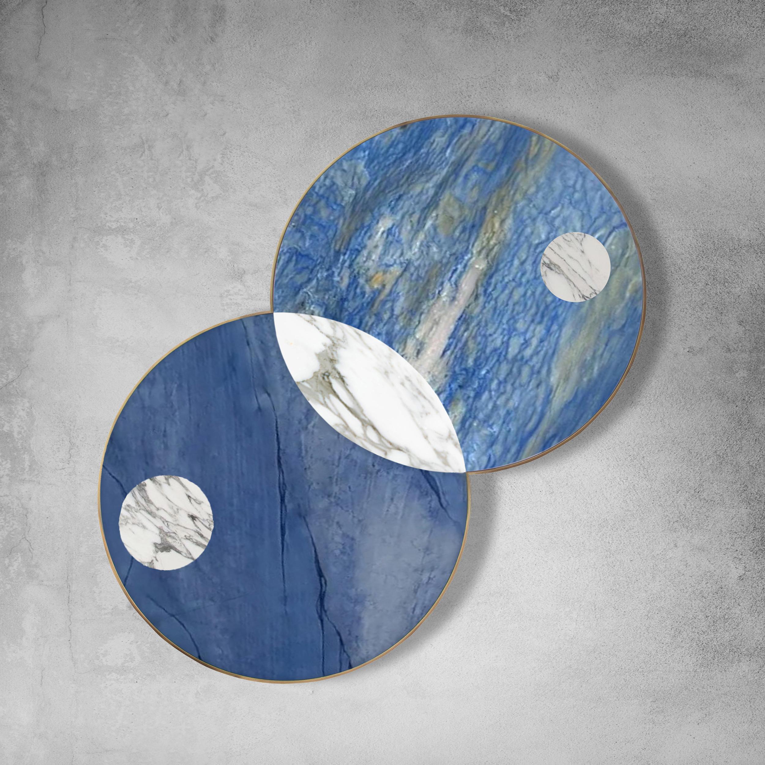 Modern Sun and Moon Blue Marble and Brass Coffee Table Azul, by Lara Bohinc, Geometric For Sale