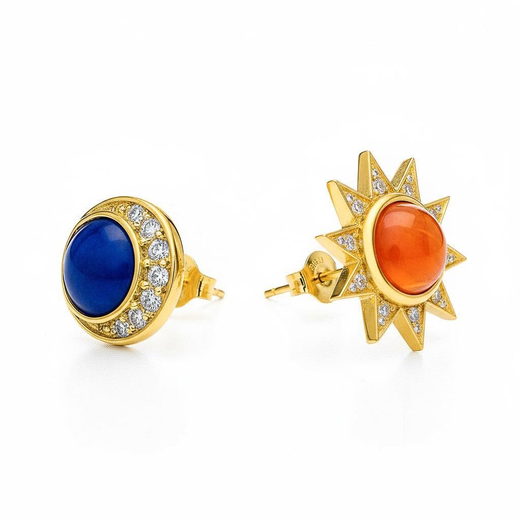 Moderno Orecchini a perno con sole e luna, giorno e notte in vendita