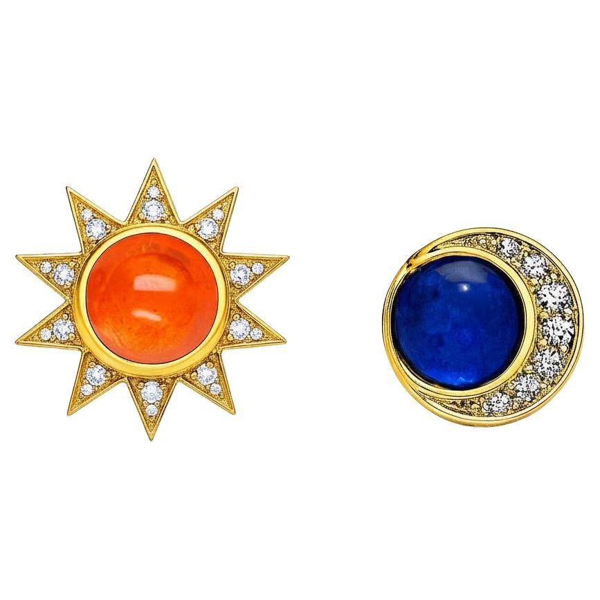 Sun and moon, day and night earrings studs