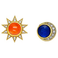 Sun and moon, day and night earrings studs