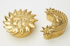 Sun and Moon “Fornasetti”Stile ceramic Gold 1950 italy