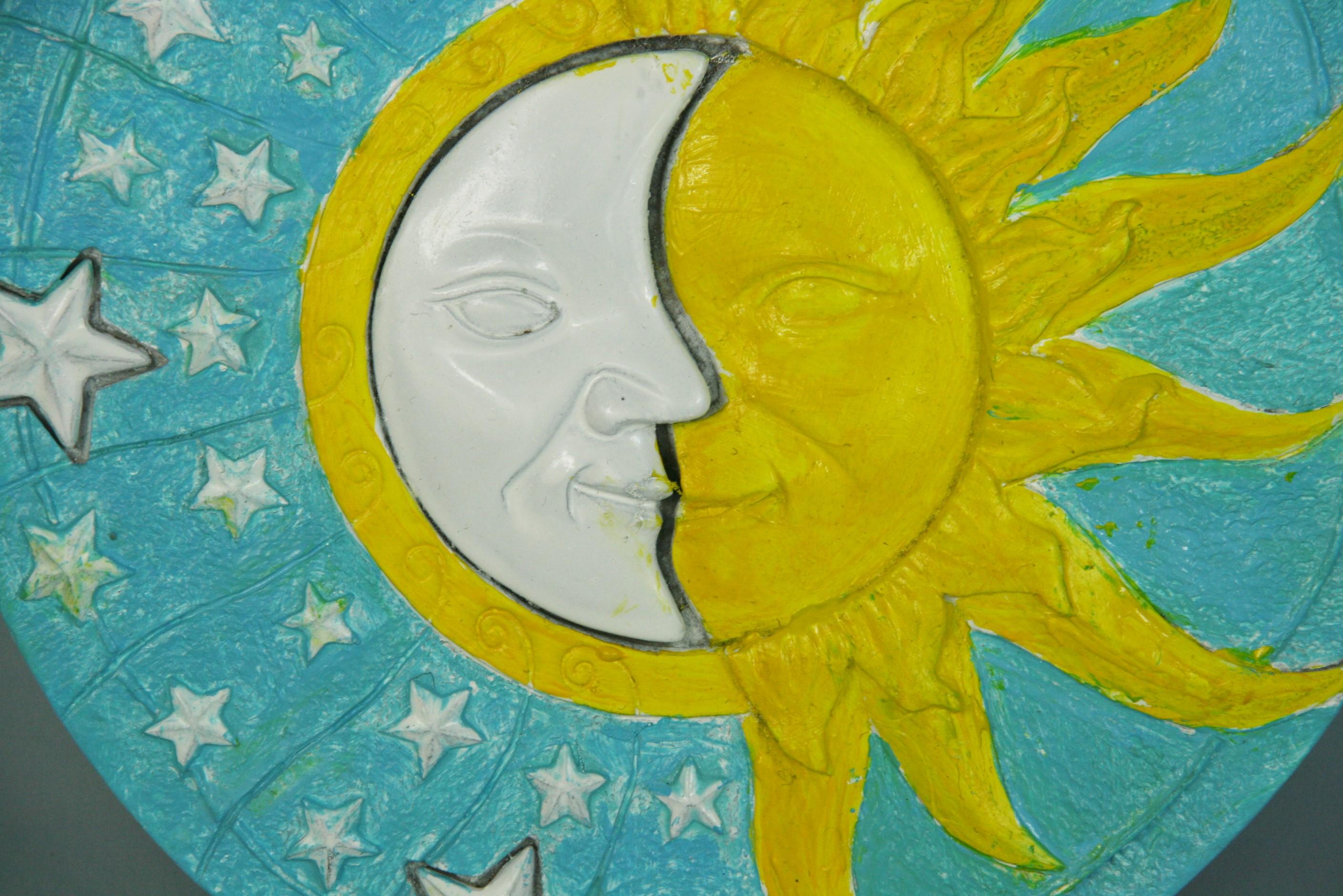 Sun and Moon Hand Painted Wall Panel For Sale 1