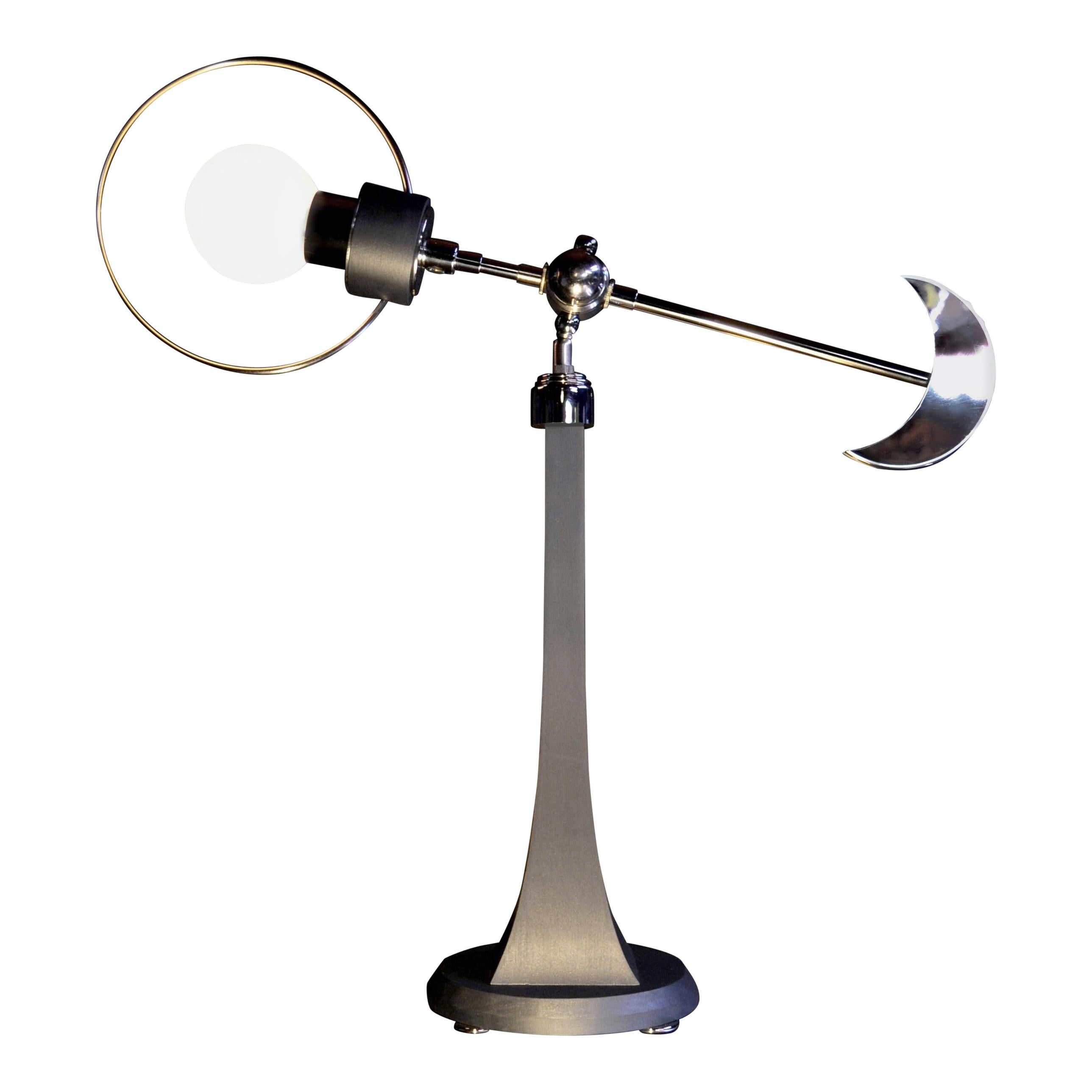 / ART DONOVAN /  "Sun+Moon II"  Glowing Polished Nickel, Wood, Globe Table Lamp